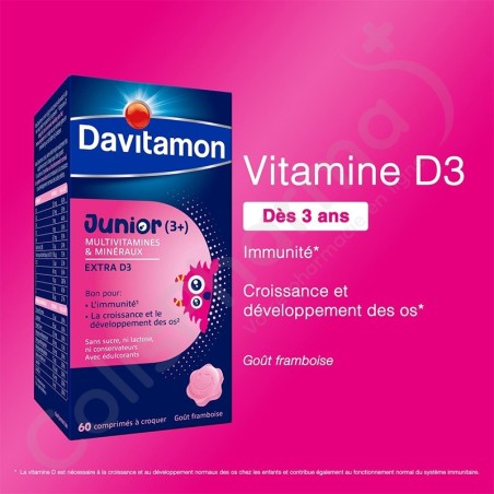 Davitamon Junior Multivitamines Framboise - 60 comprimés