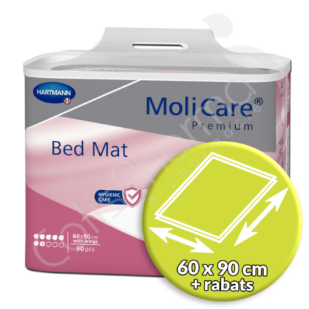 Molicare Bed Mat 7 Druppels 60 x 90 cm avec rabats (90 x 180 cm) - 30 onderleggers