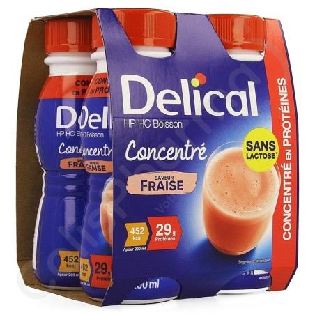 Delical Geconcentreerde Proteïnedrank HP/HC Lactosevrije Aardbei - 4x200 ml