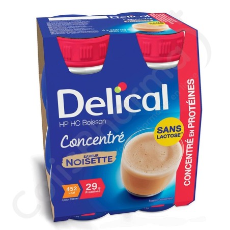 Delical Boisson Concentrée Protéinée HP/HC Sans Lactose Noisette - 4x200 ml