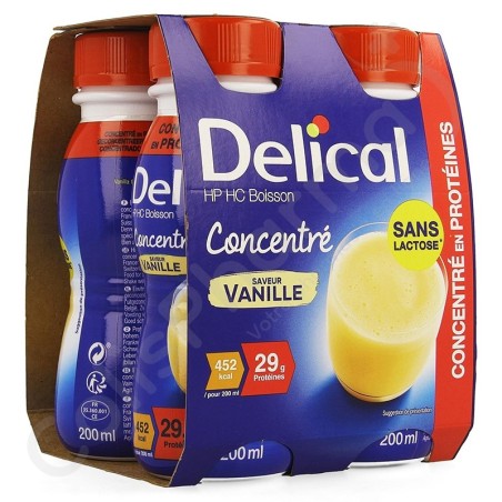 Delical Geconcentreerde Proteïnedrank HP/HC Lactosevrije Vanille - 4x200 ml