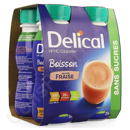 Delical Boisson HP/HC Sans Sucres Fraise - 4x200 ml