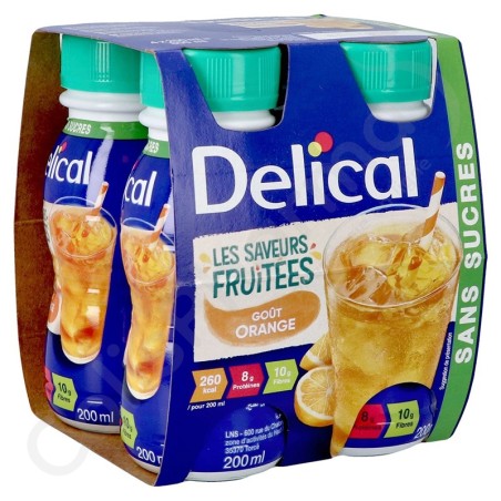 Delical Boisson Fruitée Sans Sucres Orange - 4x200 ml