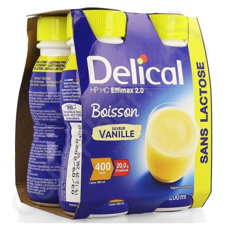 Delical Boisson HP-HC Effimax 2.0 Sans Lactose Vanille - 4x200 ml