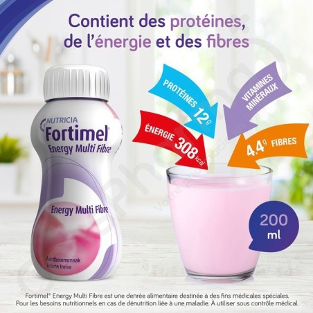 Fortimel Energy Multi Fibre Aardbei - 4x200 ml