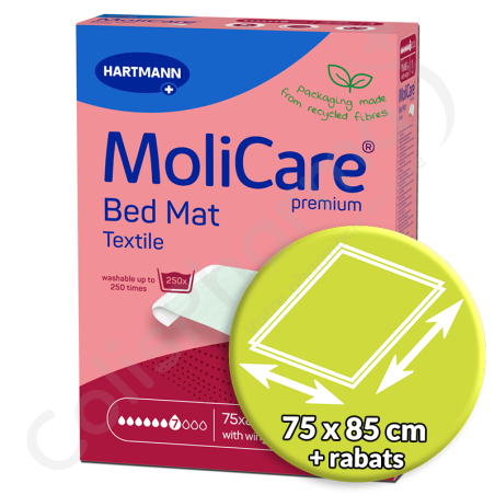 Molicare Bed Mat Textile 7 Gouttes 75 x 85 cm avec rabats (75 x 185 cm) - 1 alèse